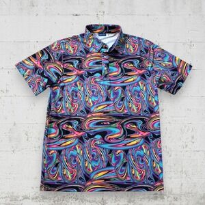 Hreski Golf Polo Shirt Men Size M Abstract Disco Psychedelic Stretch